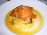 Pan Seared Salmon with Butternut Squash Ravioli & Brussel Sprouts