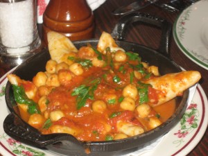 Calamari with Garbanzo Beans sauteed in a Marinara Sauce